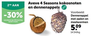 Promoties Aveve 4 seasons dennenappel met zaden en meelwormen - Huismerk - Aveve - Geldig van 28/02/2024 tot 10/03/2024 bij Aveve