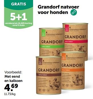 Promoties Grandorf natvoer voor honden met eend en kalkoen - Grandorf - Geldig van 28/02/2024 tot 10/03/2024 bij Aveve