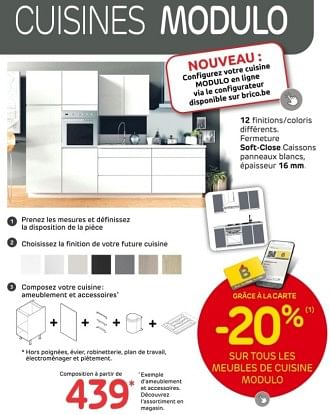 Promotions -20% sur tous les meubles de cuisine modulo - Produit maison - Brico - Valide de 20/02/2024 à 11/03/2024 chez Brico