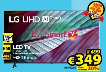 Promoties Lg uhd ai thinq led tv 43ur78006lk - LG - Geldig van 28/02/2024 tot 06/03/2024 bij ElectroStock