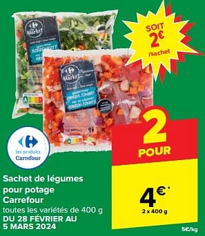 Promotions Sachet de légumes pour potage carrefour - Produit Maison - Carrefour Express - Valide de 28/02/2024 à 05/03/2024 chez Carrefour Express