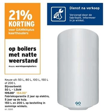 Promoties Boilers met natte weerstand fabrieksgarantie - Huismerk - Gamma - Geldig van 14/02/2024 tot 27/02/2024 bij Gamma