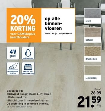 Promoties Clickvinyl budget basic licht eiken - Huismerk - Gamma - Geldig van 14/02/2024 tot 27/02/2024 bij Gamma