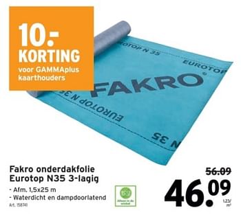 Promoties Fakro onderdakfolie eurotop n35 3-lagig - Fakro - Geldig van 14/02/2024 tot 27/02/2024 bij Gamma