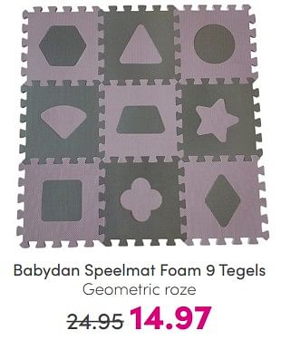 Promoties Babydan speelmat foam 9 tegels - Babydan - Geldig van 19/02/2024 tot 26/02/2024 bij Baby & Tiener Megastore
