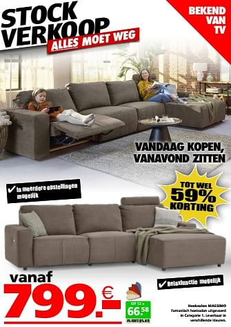 Promoties Hoeksalon massimo - Huismerk - Seats and Sofas - Geldig van 26/02/2024 tot 23/03/2024 bij Seats and Sofas