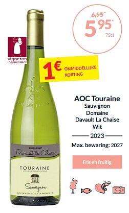 Promoties Aoc touraine sauvignon domaine davault la chaise wit - Witte wijnen - Geldig van 27/02/2024 tot 17/03/2024 bij Intermarche