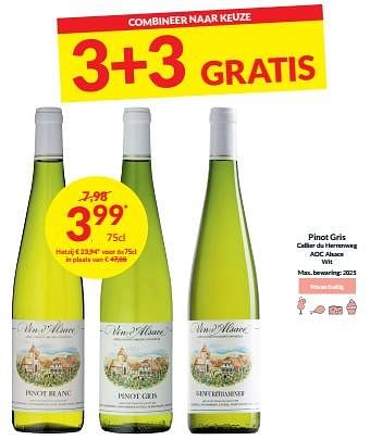Promoties Pinot gris cellier du herrenweg aoc alsace wit - Witte wijnen - Geldig van 27/02/2024 tot 17/03/2024 bij Intermarche