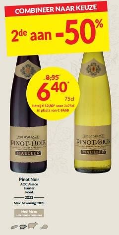 Promoties Pinot noir aoc alsace hauller rood - Rode wijnen - Geldig van 27/02/2024 tot 17/03/2024 bij Intermarche