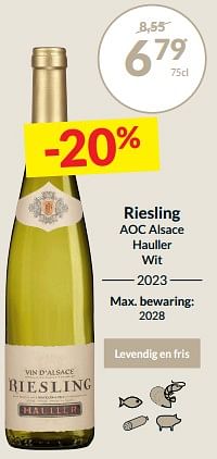 Promoties Riesling aoc alsace hauller wit - Witte wijnen - Geldig van 27/02/2024 tot 17/03/2024 bij Intermarche