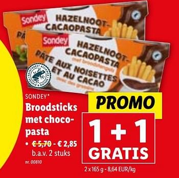 Promoties Broodsticks met chocopasta - Sondey - Geldig van 28/02/2024 tot 05/03/2024 bij Lidl