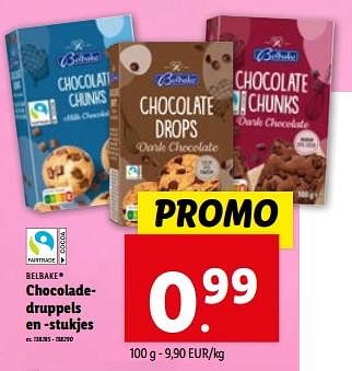 Promoties Chocoladedruppels en -stukjes - Belbake - Geldig van 28/02/2024 tot 05/03/2024 bij Lidl