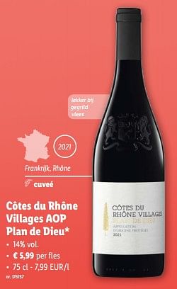 Promoties Côtes du rhône villages aop plan de dieu - Rode wijnen - Geldig van 28/02/2024 tot 05/03/2024 bij Lidl
