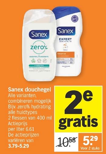 Promoties Sanex douchegel zero% hydrating alle huidtypes - Sanex - Geldig van 26/02/2024 tot 03/03/2024 bij Albert Heijn