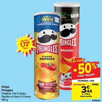 Promoties Chips paprika - Pringles - Geldig van 28/02/2024 tot 11/03/2024 bij Carrefour