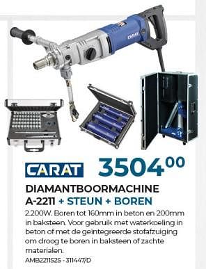 Promotions Carat diamantboormachine a-2271+ steun + boren - Carat - Valide de 22/02/2024 à 31/03/2024 chez Group Meno