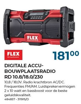 Promoties Flex digitale accubouwplaatsradio rd 10.8-18.0-230 - Flex - Geldig van 22/02/2024 tot 31/03/2024 bij Group Meno