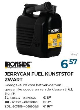 Promoties Jerrycan fuel kunststof zwart - Ironside - Geldig van 22/02/2024 tot 31/03/2024 bij Group Meno