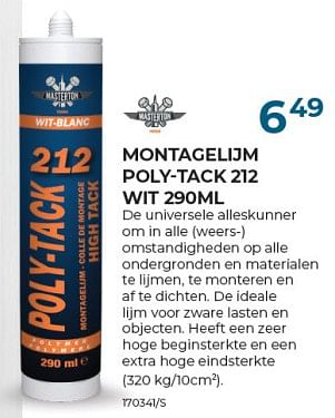 Promoties Montagelijm poly-tack 212 wit - Masterton - Geldig van 22/02/2024 tot 31/03/2024 bij Group Meno