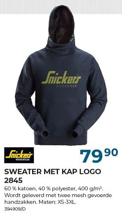Promoties Sweater met kap logo 2845 - Snickers - Geldig van 22/02/2024 tot 31/03/2024 bij Group Meno