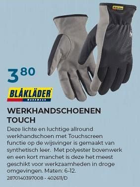 Promotions Werkhandschoenen touch - Blaklader - Valide de 22/02/2024 à 31/03/2024 chez Group Meno