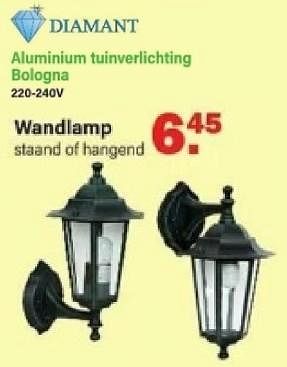 Promoties Aluminium tuinverlichting bologna wandiamp - Diamant - Geldig van 19/02/2024 tot 09/03/2024 bij Van Cranenbroek
