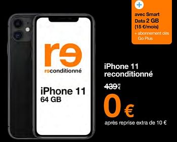 Promotions Apple iphone 11 reconditionné - Apple - Valide de 20/02/2024 à 29/02/2024 chez Orange