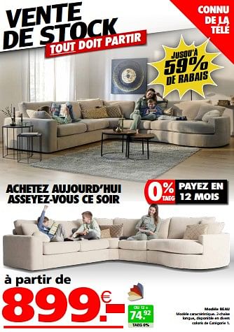 Promotions Modèle beau - Produit maison - Seats and Sofas - Valide de 26/02/2024 à 23/03/2024 chez Seats and Sofas