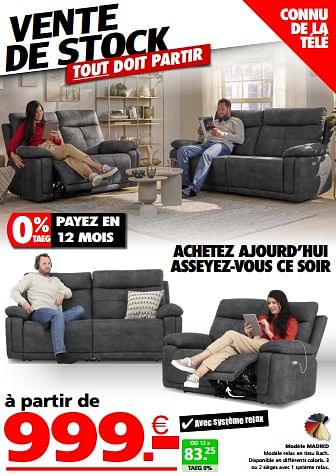 Promotions Modèle madrid - Produit maison - Seats and Sofas - Valide de 26/02/2024 à 23/03/2024 chez Seats and Sofas