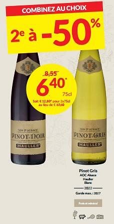 Promotions Pinot gris aoc alsace hauller blanc - Vins blancs - Valide de 27/02/2024 à 17/03/2024 chez Intermarche