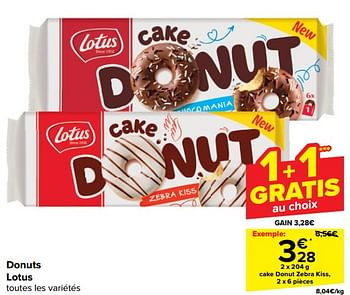 Promotions Cake donut zebra kiss - Lotus Bakeries - Valide de 28/02/2024 à 05/03/2024 chez Carrefour