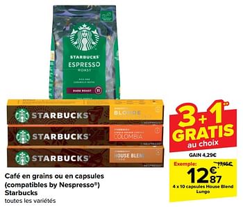Promotions Capsules house blend lungo - Starbucks - Valide de 28/02/2024 à 05/03/2024 chez Carrefour