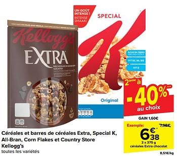 Promotions Céréales extra chocolat - Kellogg's - Valide de 28/02/2024 à 05/03/2024 chez Carrefour