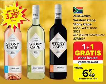 Promoties Zuid-afrika western cape stony cape rood, wit of rosé, 2023 - Rode wijnen - Geldig van 28/02/2024 tot 18/03/2024 bij Carrefour