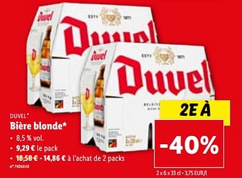 Promotions Bière blonde - Duvel - Valide de 28/02/2024 à 05/03/2024 chez Lidl