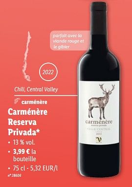 Promoties Carménère reserva privada - Rode wijnen - Geldig van 28/02/2024 tot 05/03/2024 bij Lidl