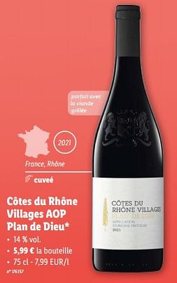 Promotions Côtes du rhône villages aop plan de dieu - Vins rouges - Valide de 28/02/2024 à 05/03/2024 chez Lidl
