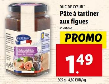 Promotions Pâte à tartiner aux figues - Duc De Coeur - Valide de 28/02/2024 à 05/03/2024 chez Lidl