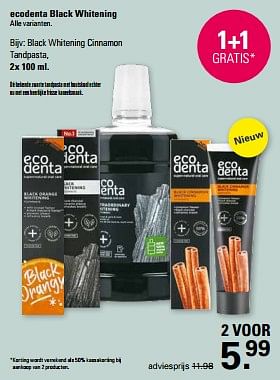 Promotions Black whitening cinnamon tandpasta - Ecodenta - Valide de 21/02/2024 à 09/03/2024 chez De Online Drogist