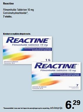 Promoties Filmomhulde tabletten 10 mg cetrizinehydrochloride - Reactine - Geldig van 21/02/2024 tot 09/03/2024 bij De Online Drogist