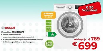 Promotions Bosch wasmachine bowan280l4fg - Bosch - Valide de 26/02/2024 à 31/03/2024 chez Exellent
