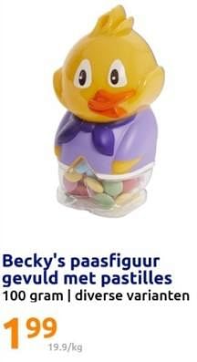 Promotions Becky`s paasfiguur gevuld met pastilles - Becky's - Valide de 28/02/2024 à 05/03/2024 chez Action