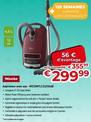 Promoties Miele aspirateur avec sac - micomplc3125gab - Miele - Geldig van 26/02/2024 tot 31/03/2024 bij Exellent