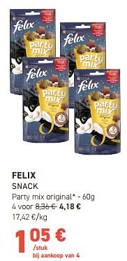 Promoties Felix snack party mix original - Purina - Geldig van 28/02/2024 tot 10/03/2024 bij Tom&Co