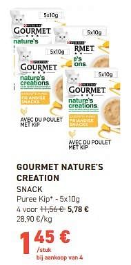 Promoties Gourmet nature`s creation snack puree kip - Purina - Geldig van 28/02/2024 tot 10/03/2024 bij Tom&Co