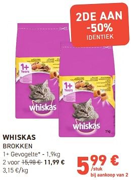 Promoties Whiskas brokken 1+ gevogelte - Whiskas - Geldig van 28/02/2024 tot 10/03/2024 bij Tom&Co