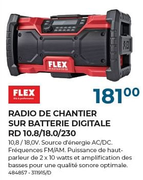 Promotions Flex radio de chantier sur batterie digitale rd 10.8-18.0-230 - Flex - Valide de 22/02/2024 à 31/03/2024 chez Group Meno