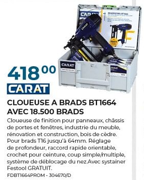 Promotions Carat cloueuse a brads bt1664 avec 18.500 brads - Carat - Valide de 22/02/2024 à 31/03/2024 chez Group Meno