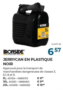 Promotions Jerrycan en plastique noir - Ironside - Valide de 22/02/2024 à 31/03/2024 chez Group Meno