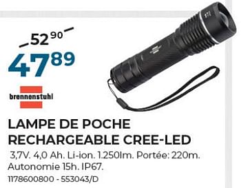 Promotions Lampe de poche rechargeable cree-led - Brennenstuhl - Valide de 22/02/2024 à 31/03/2024 chez Group Meno